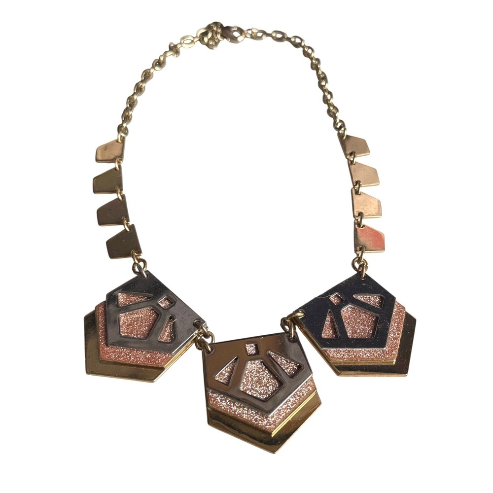 Express Geometric Statement Necklace Gold Rose Gold Glitter Mixed Metal Bib
